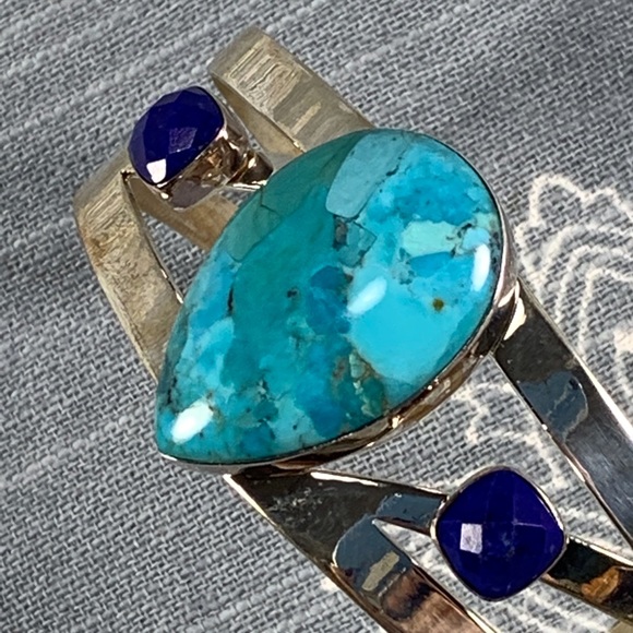 Turquoise and blue stone sterling silver bracelet - Picture 4 of 7